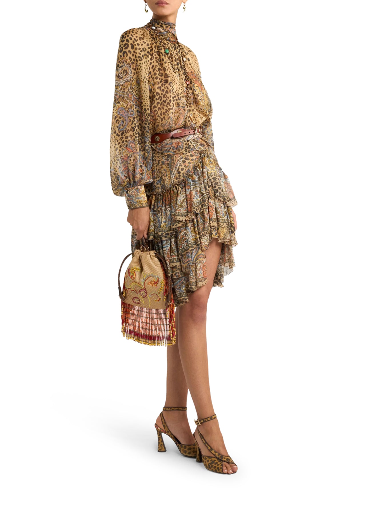 Etro PAISLEY AND ANIMAL PRINT SILK RUFFLED MINI SKIRT, view 2