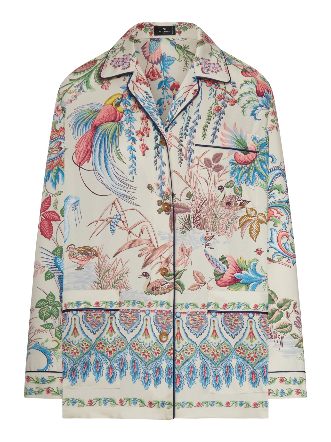 Etro TWILL SHIRT WITH PLACED FLORA AND FAUNA PRINT