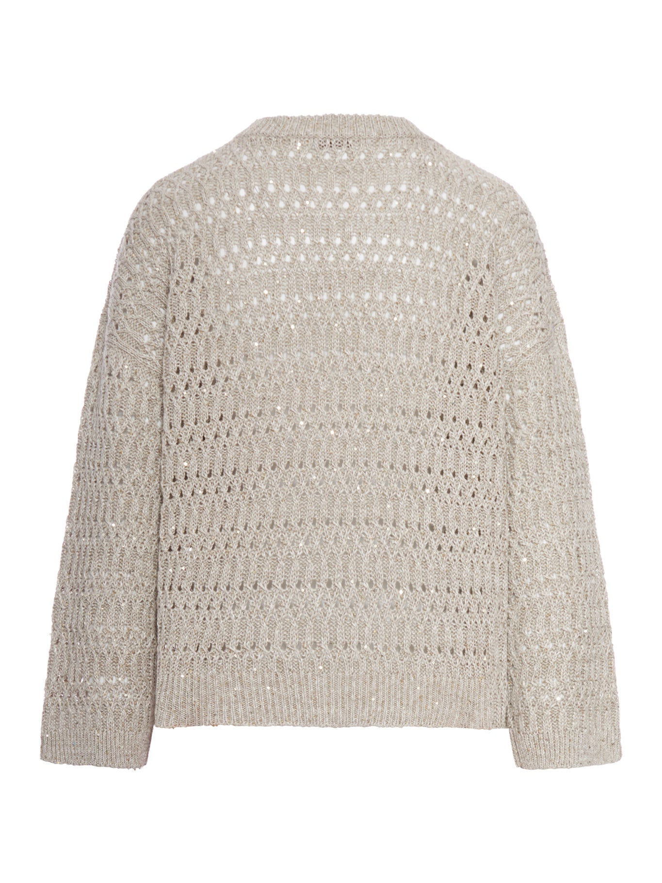 Brunello Cucinelli CREW NECK SWEATER IN OPENWORK LINEN YARN, view 2