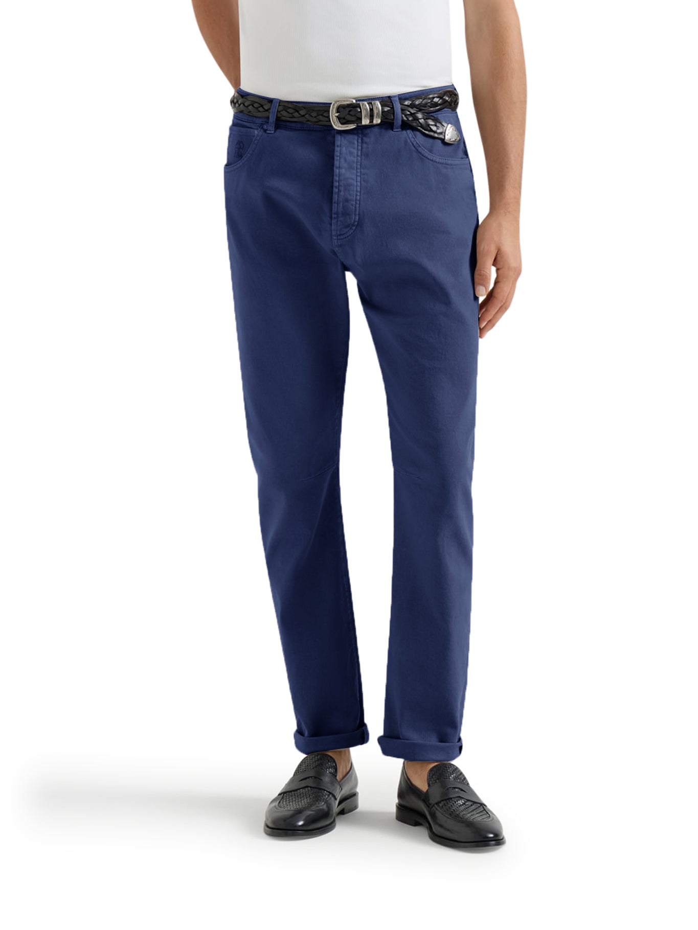 Brunello Cucinelli FIVE-POCKET GARMENT-DYED DENIM TROUSERS, view 2