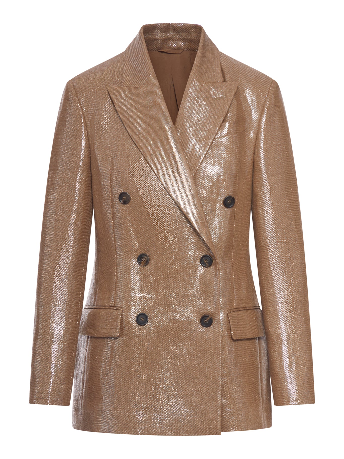 Brunello Cucinelli DOUBLE-BREASTED BLAZER IN LAMINATED FABRIC WITH A SHINY EFFECT