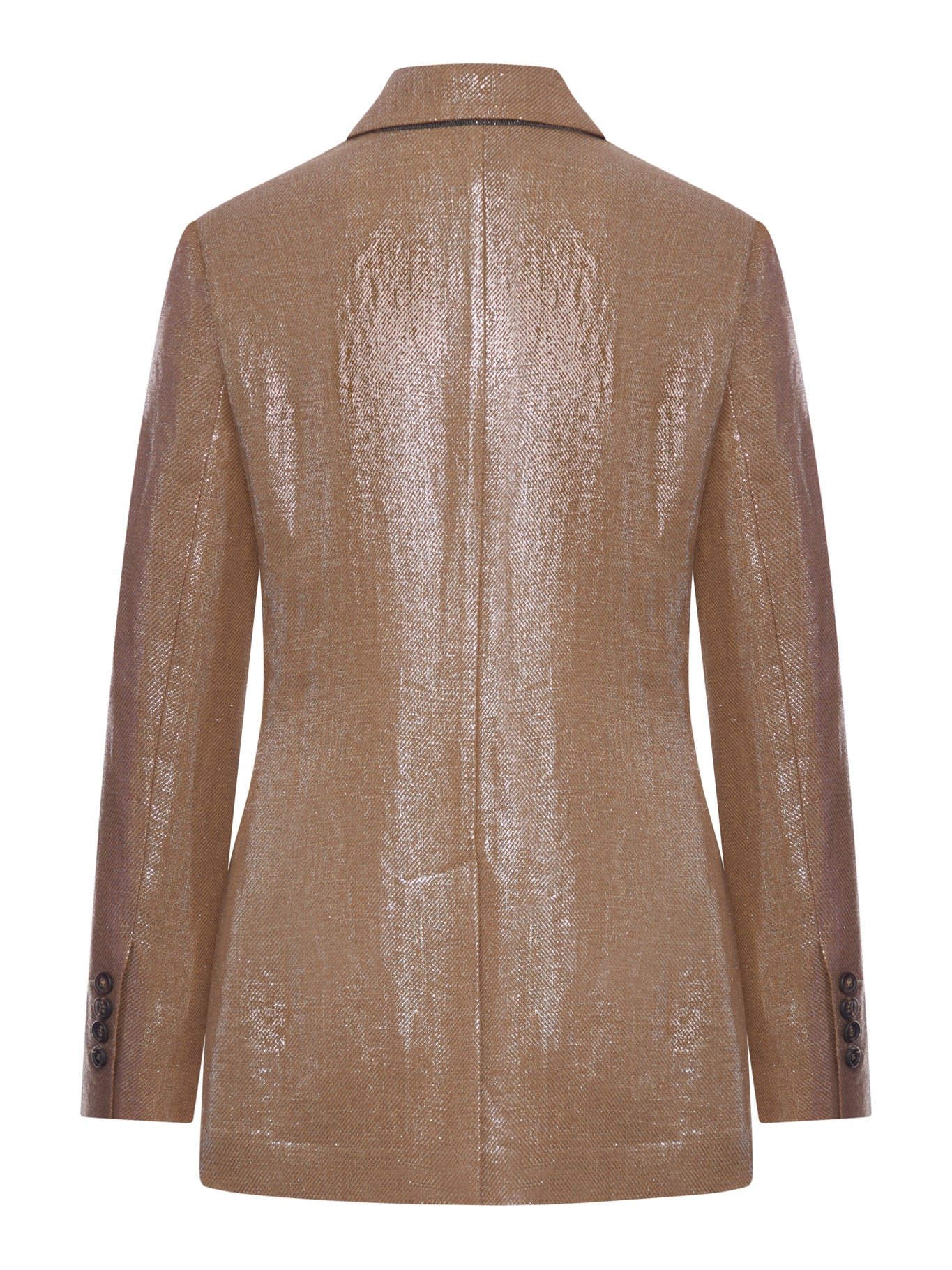 Brunello Cucinelli DOUBLE-BREASTED BLAZER IN LAMINATED FABRIC WITH A SHINY EFFECT, view 2