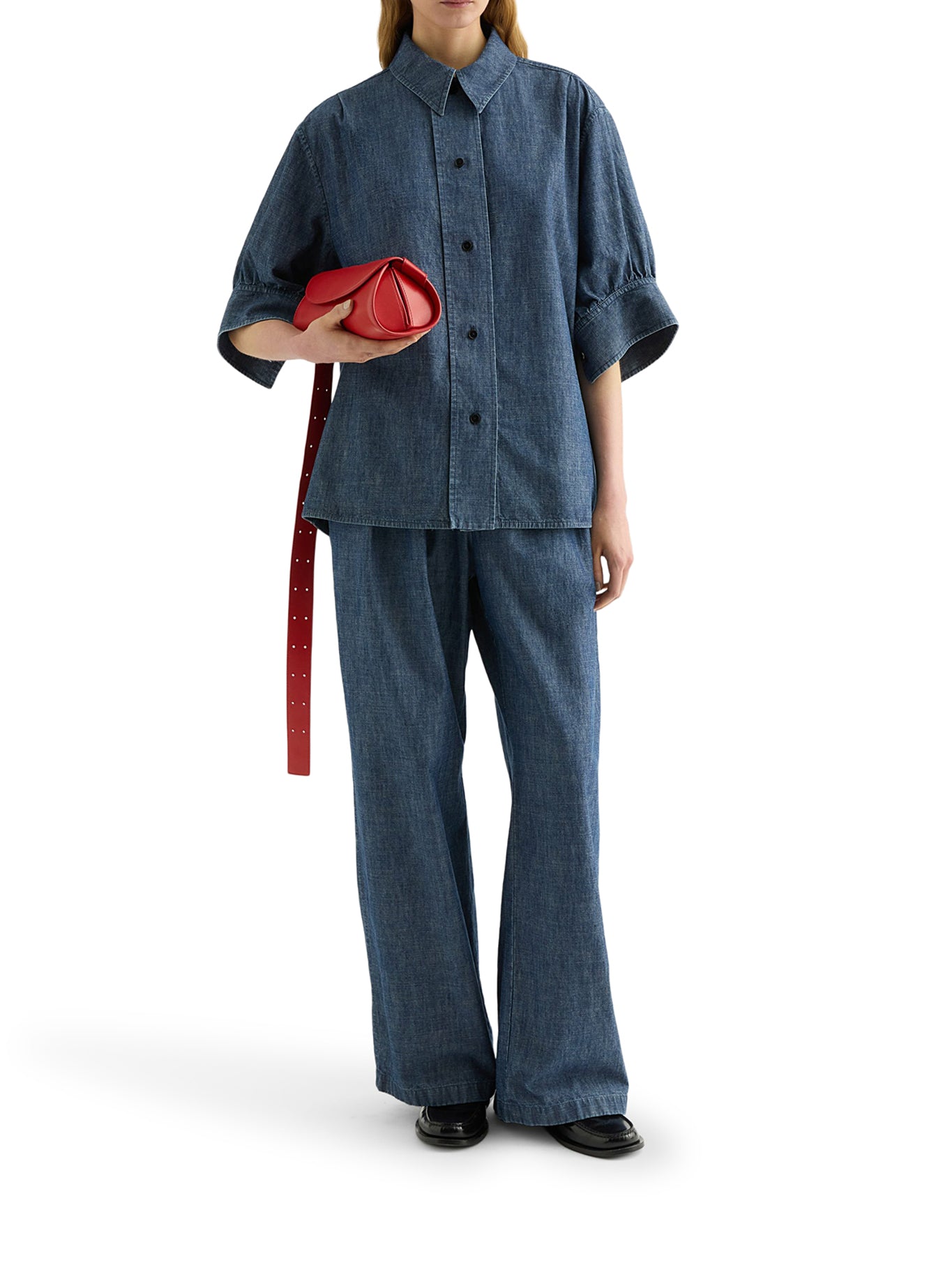 Jil Sander WIDE LEG TROUSERS IN LIGHTWEIGHT COTTON CHAMBRAY, view 2