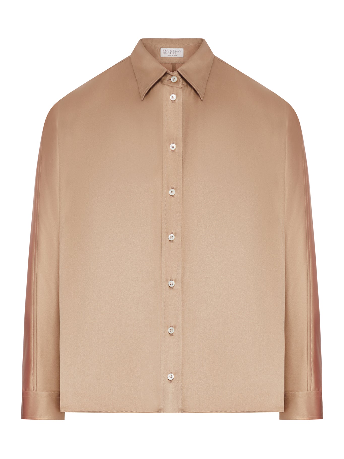 Brunello Cucinelli STRETCH SILK SATIN SHIRT WITH MOBILE