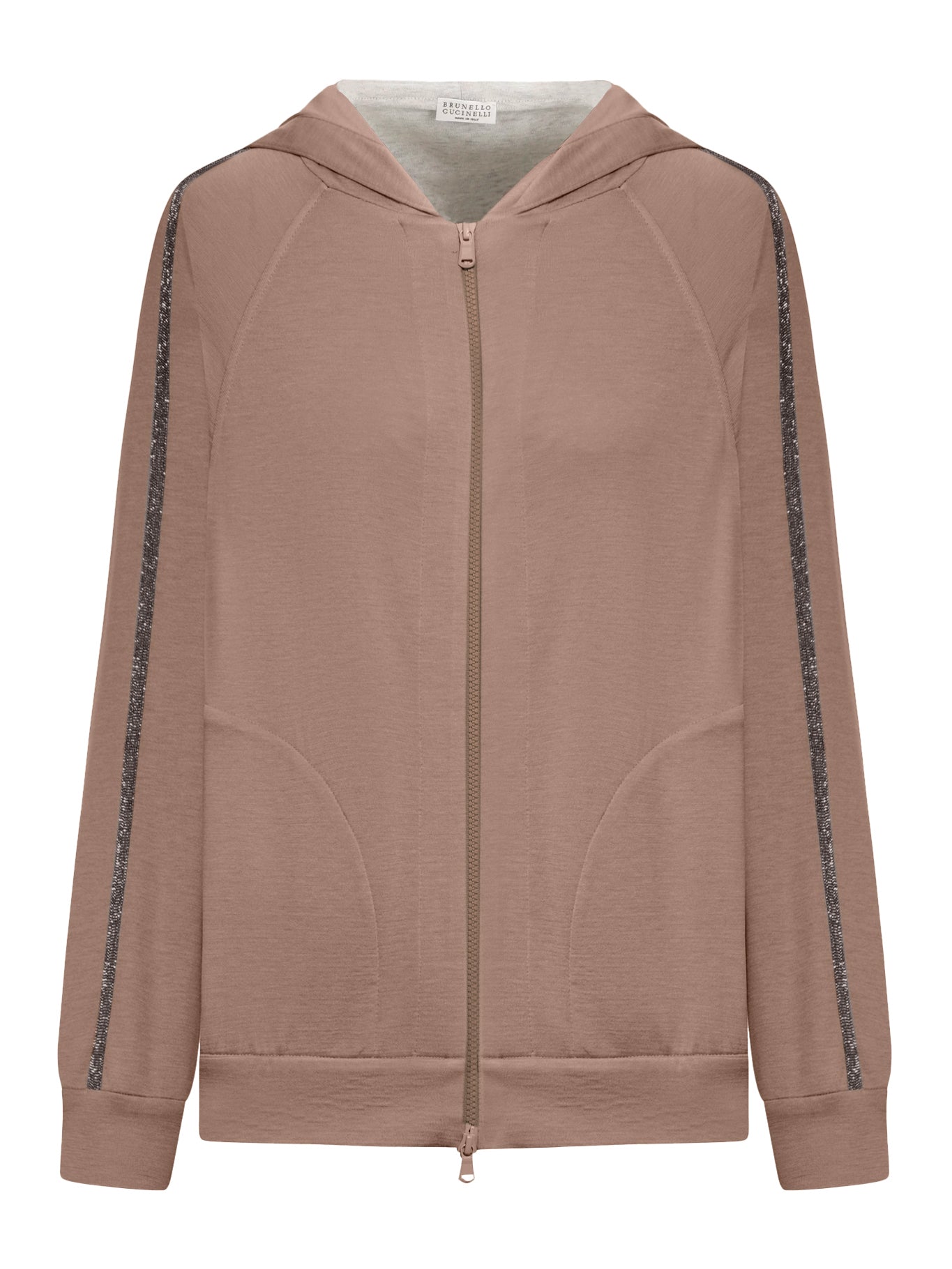 Brunello Cucinelli COTTON AND SILK INTERLOCK TOPWEAR WITH HOOD AND PRECIOUS STRIPE