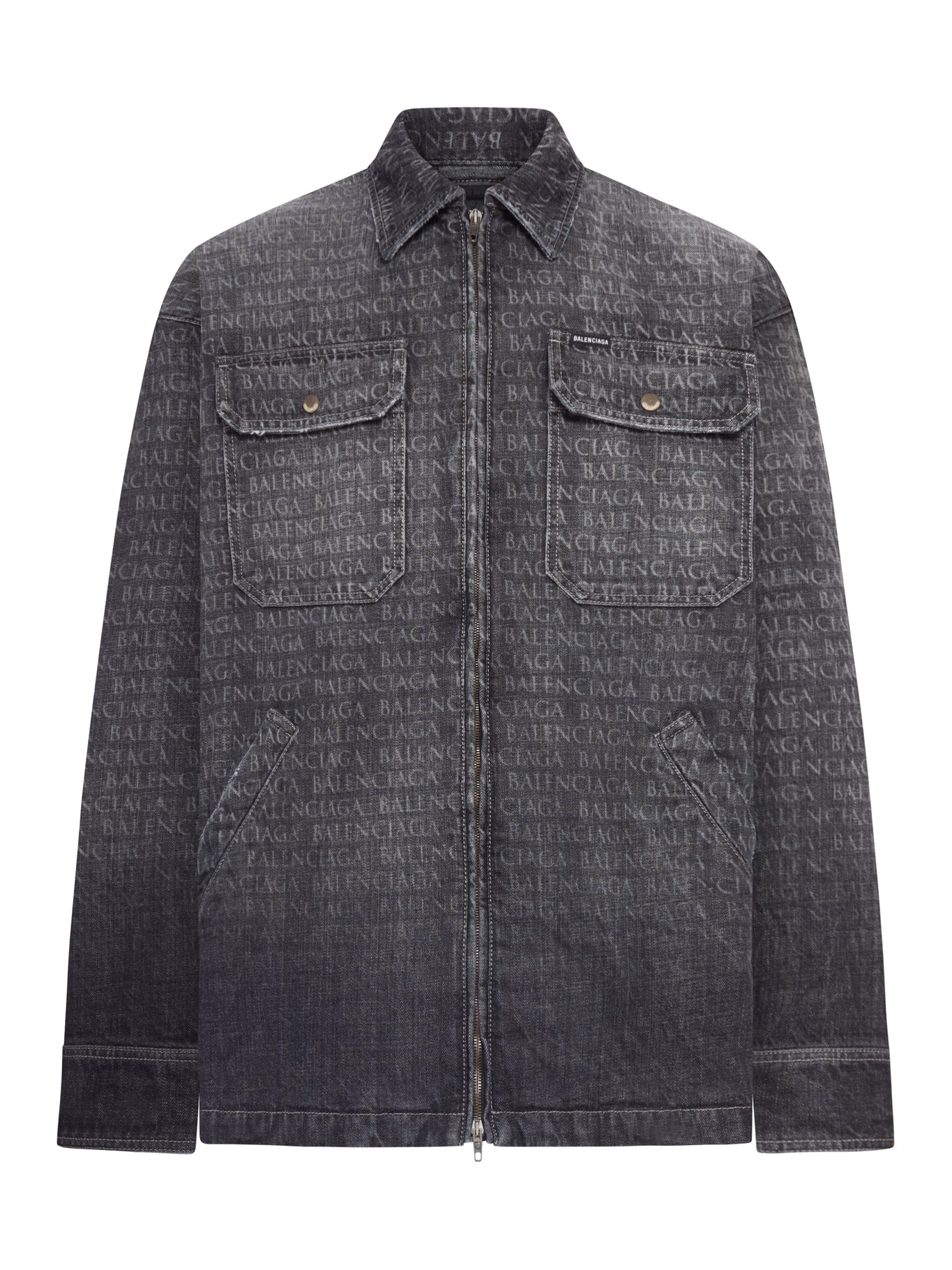 Balenciaga DENIM OVERSHIRT WITH ALL-OVER LOGO