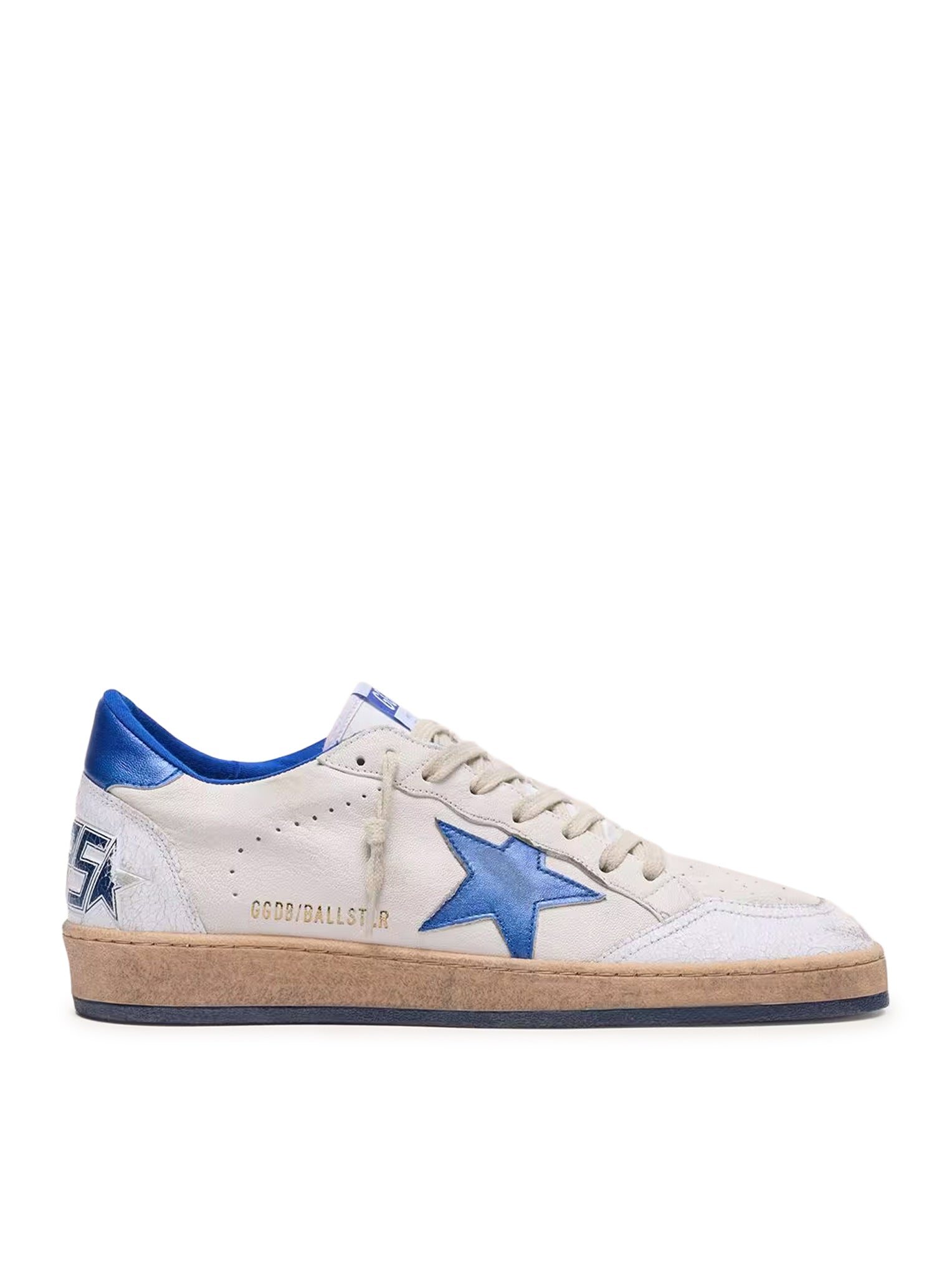 Golden Goose BALL-STAR WISHES IN WHITE NAPPA WITH BLUE STAR AND HEEL