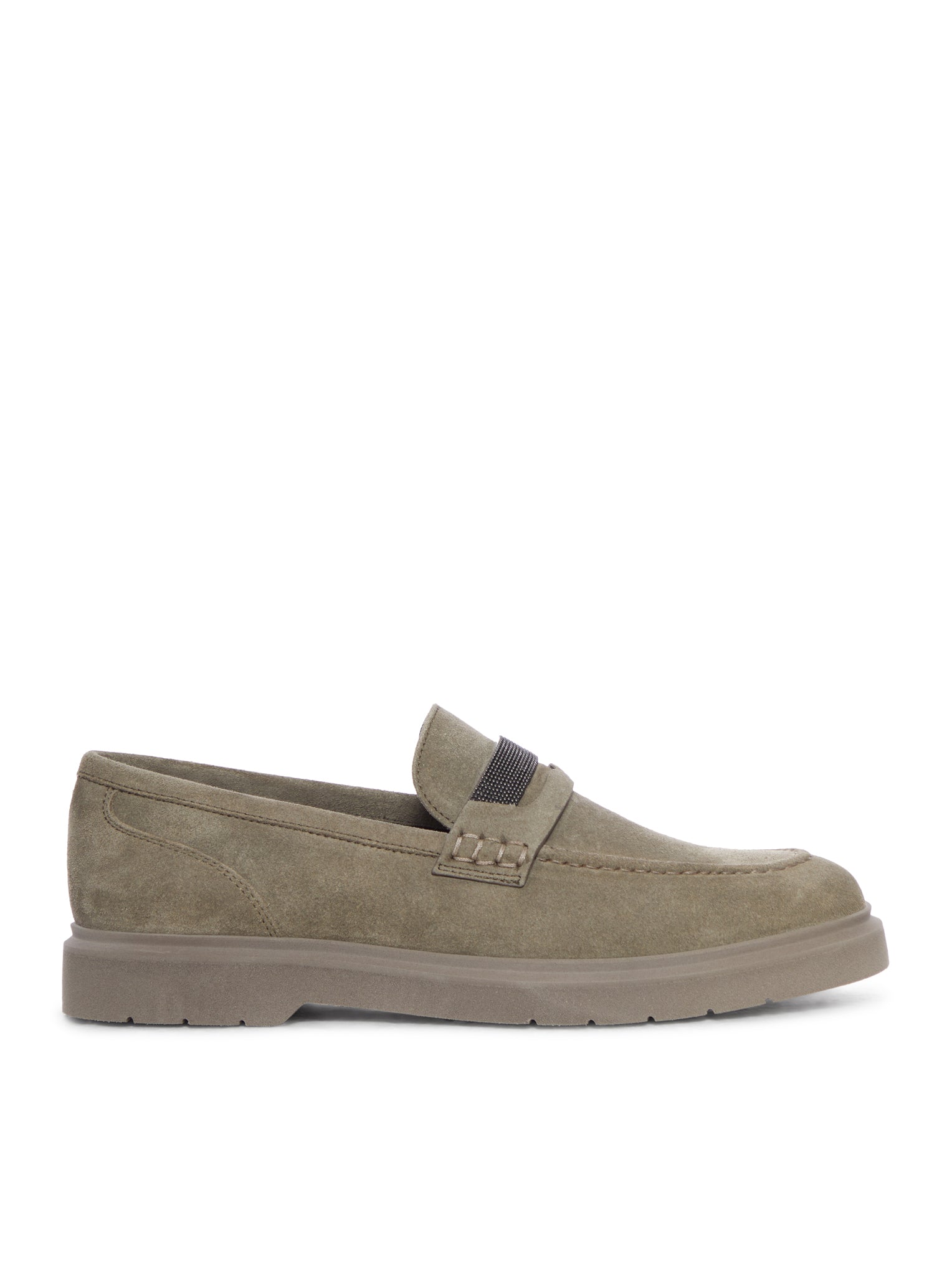 Brunello Cucinelli SUEDE PENNY LOAFERS WITH JEWEL APPLIQUE