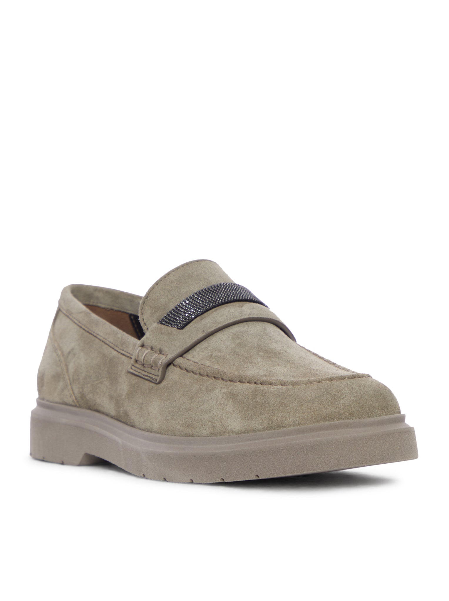 Brunello Cucinelli SUEDE PENNY LOAFERS WITH JEWEL APPLIQUE, view 2
