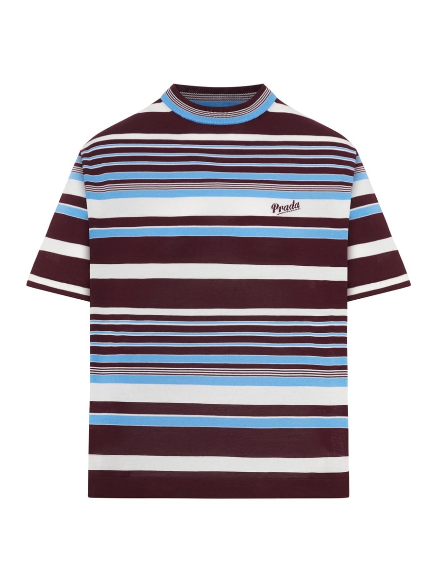 Prada STRIPED COTTON CREW NECK SWEATER