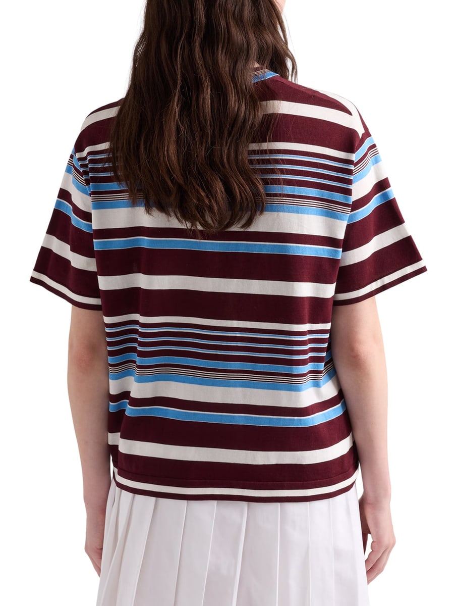 Prada STRIPED COTTON CREW NECK SWEATER, view 4