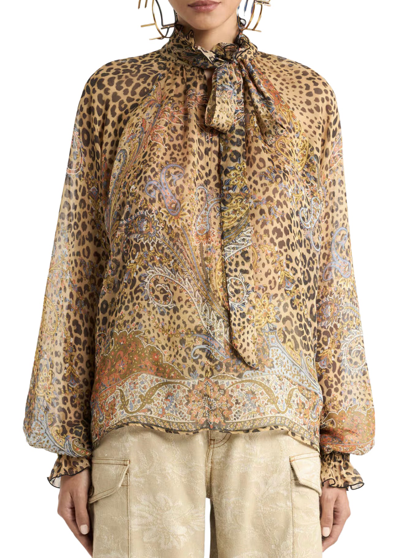 Etro SILK CHIFFON BLOUSE WITH SCARF AND ANIMAL PAISLEY PATTERN, view 2