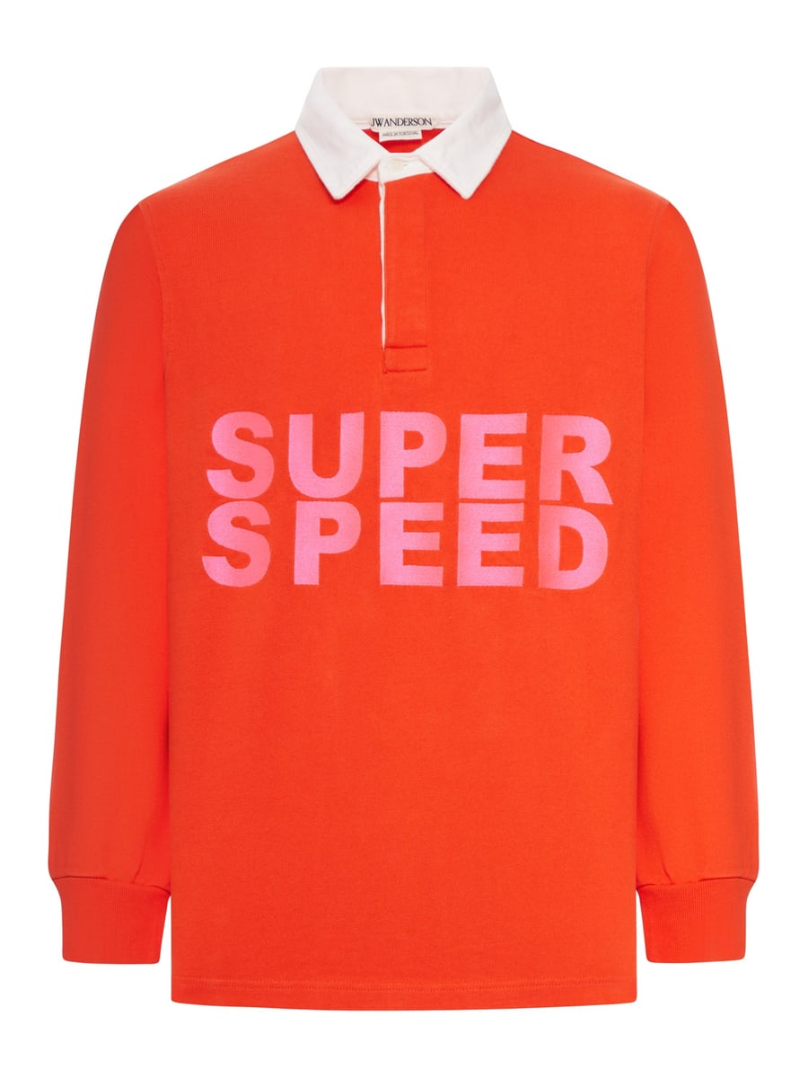 JW Anderson MENS "SUPER SPEED" RUGBY POLO TOP IN BRIGHT RED