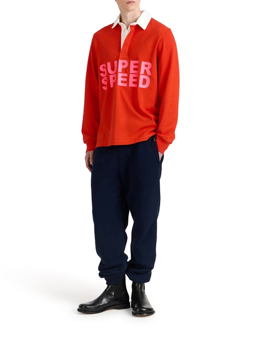 JW Anderson MENS "SUPER SPEED" RUGBY POLO TOP IN BRIGHT RED, view 2
