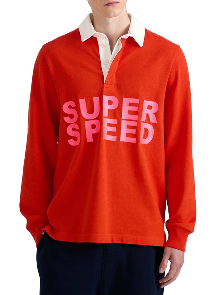 JW Anderson MENS "SUPER SPEED" RUGBY POLO TOP IN BRIGHT RED, view 3