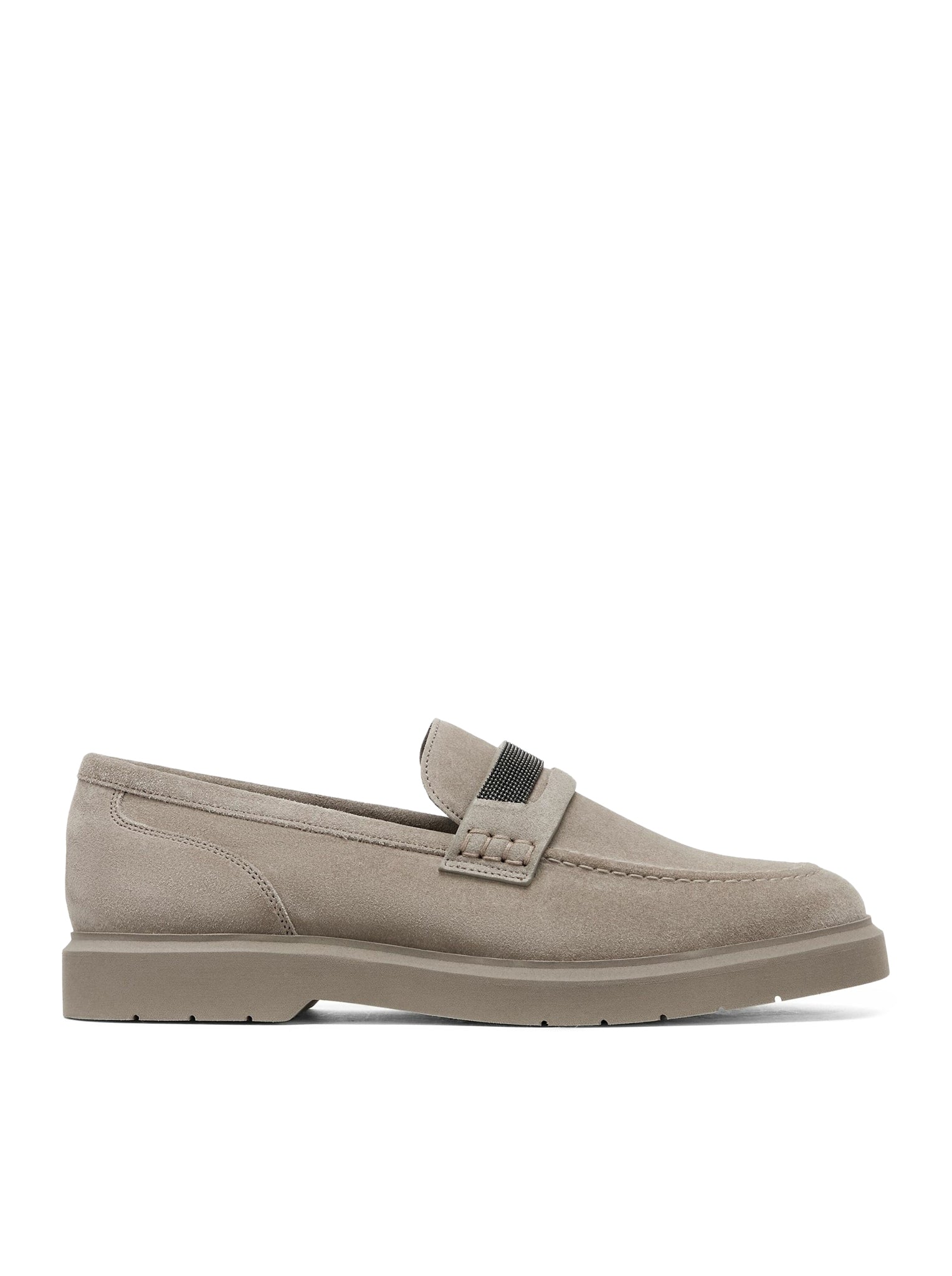 Brunello Cucinelli SUEDE PENNY LOAFERS WITH JEWEL APPLIQUE