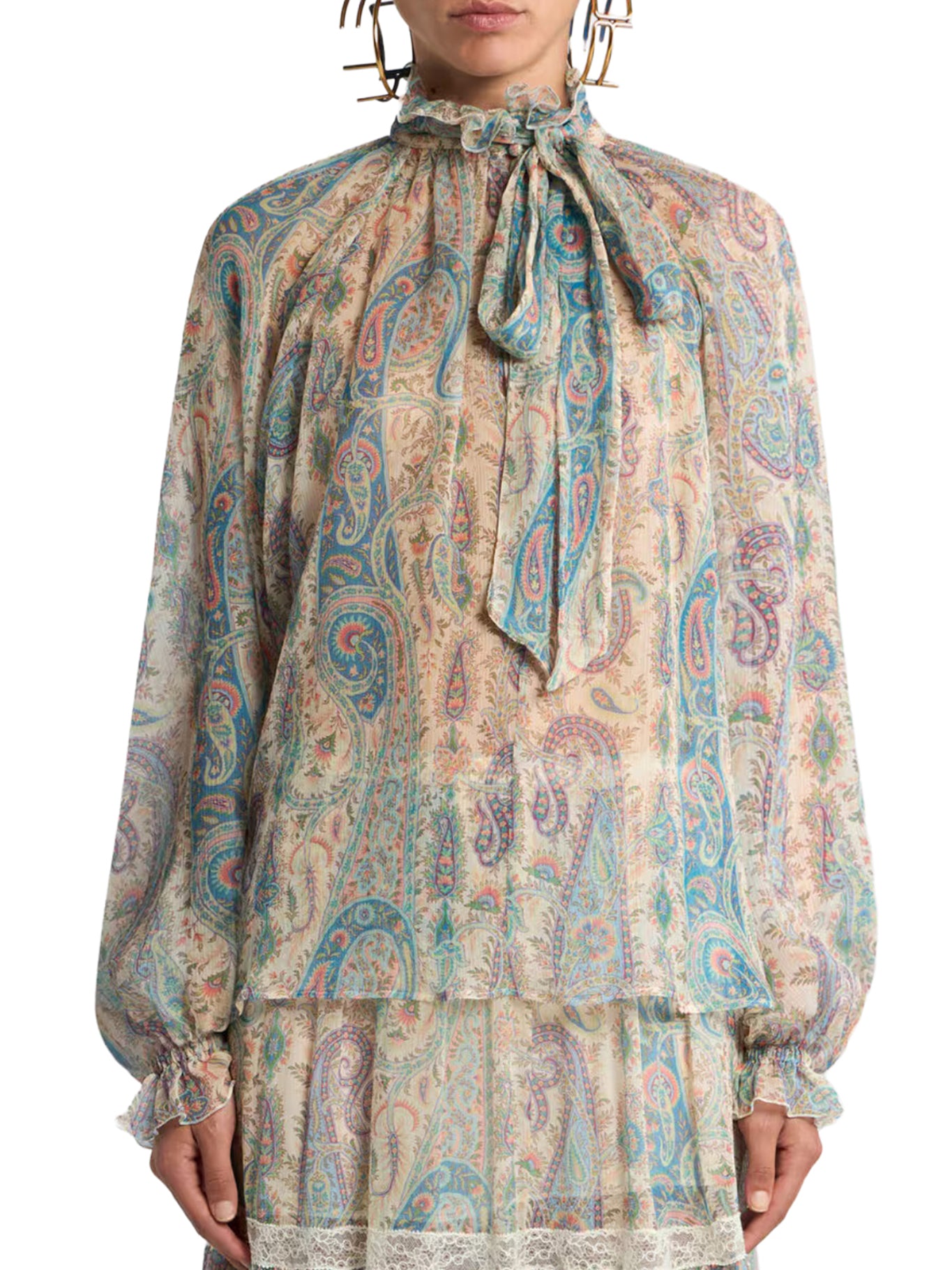 Etro SILK CREPON BLOUSE WITH SCARF AND PAISLEY FOLIAGE MOTIF, view 2