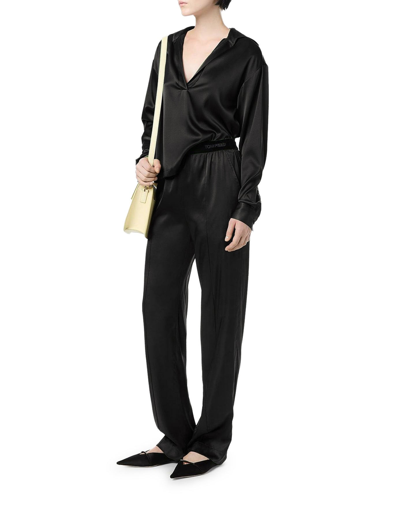 Tom Ford BLACK STRETCH SILK SATIN TROUSERS, view 2