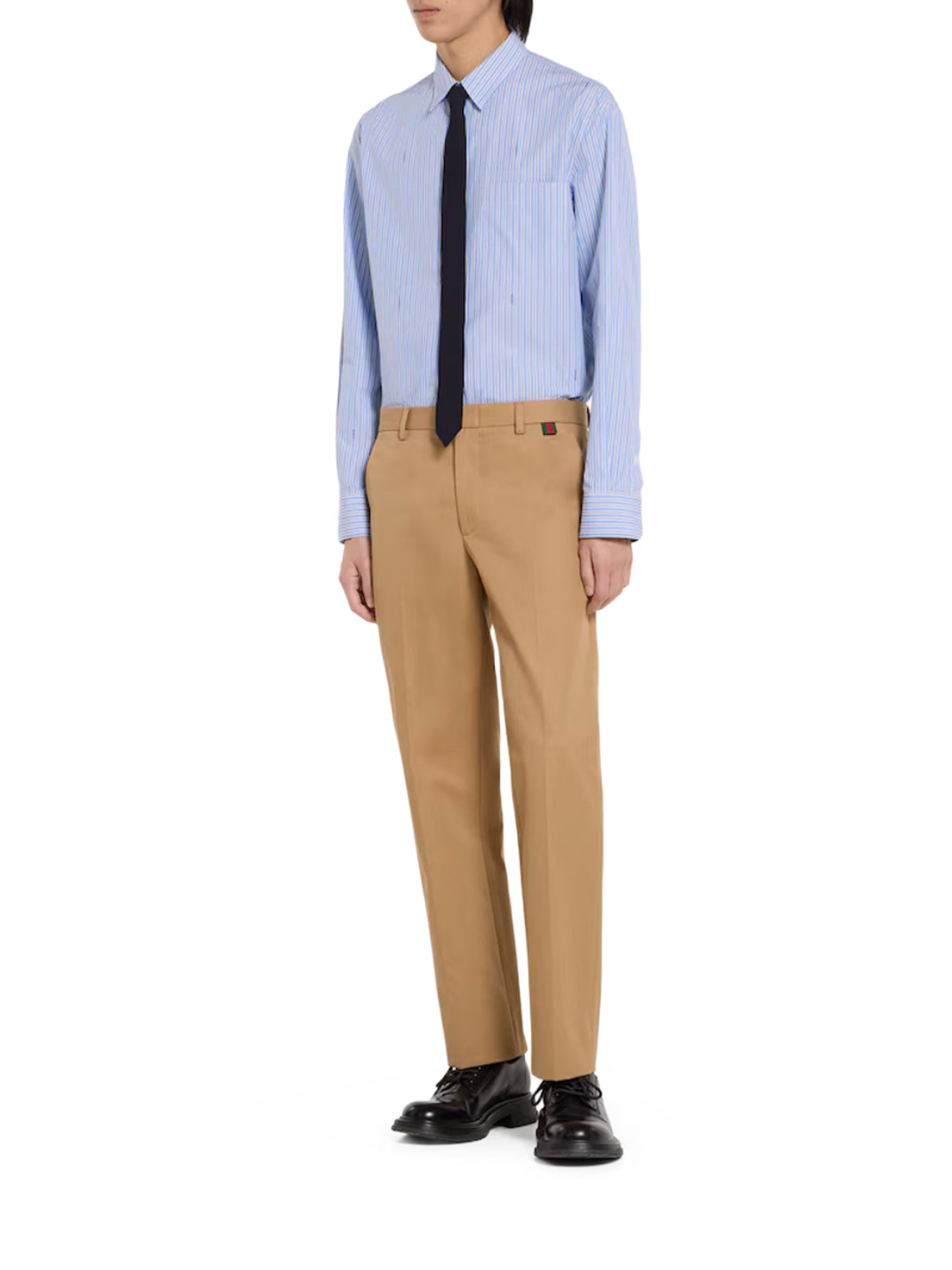 Gucci STRIPED COTTON POPLIN SHIRT WITH GUCCI LOGO, view 2