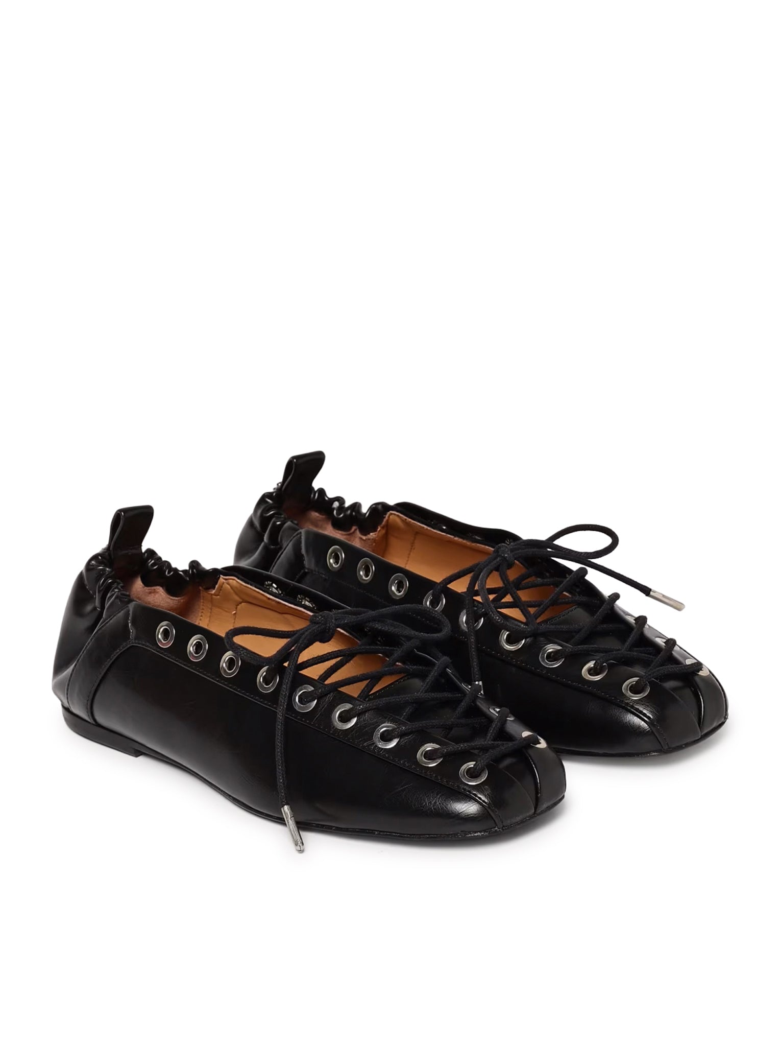 Ganni BLACK OLEATEX LACE-UP BALLET FLATS