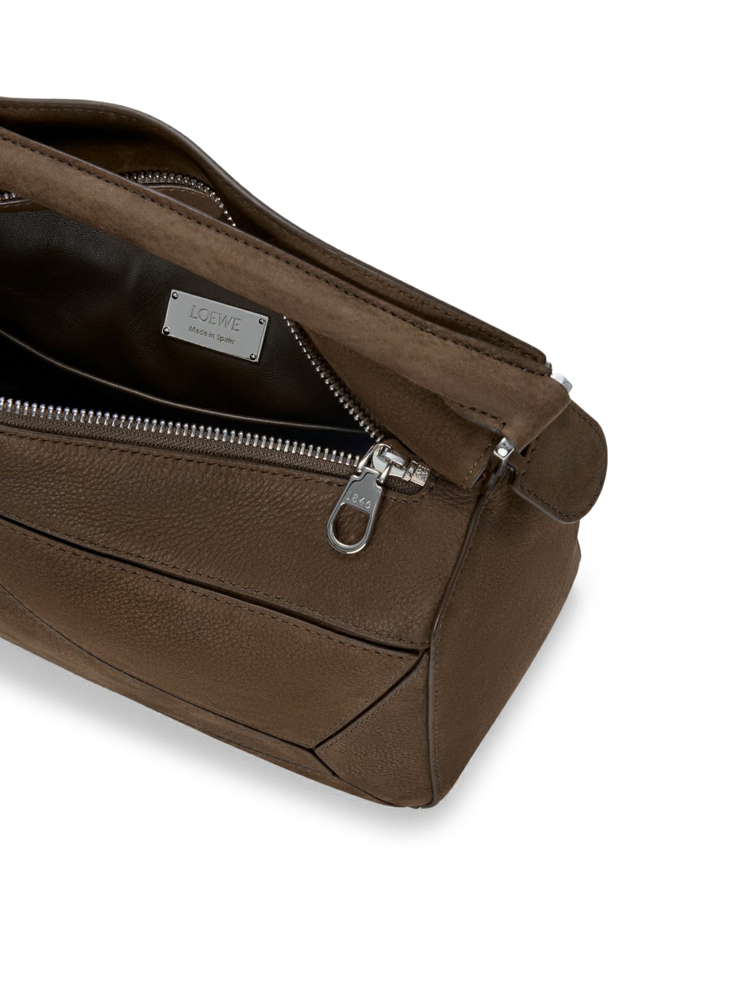 Loewe FEATHERLIGHT PUZZLE SMALL BAG IN GARNET NUBUCK, view 2