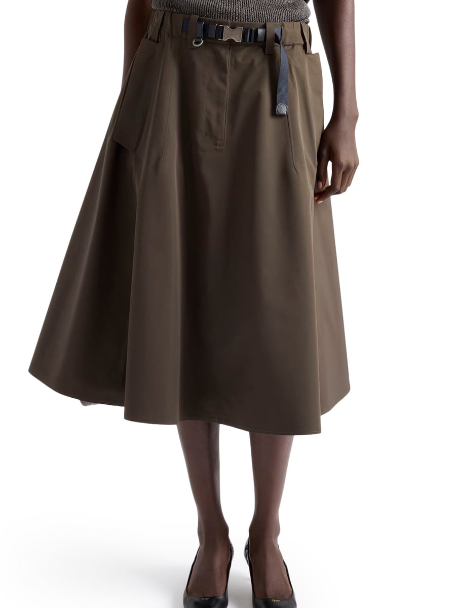 Prada WIDE SKIRT IN TECHNICAL CANVAS, view 3