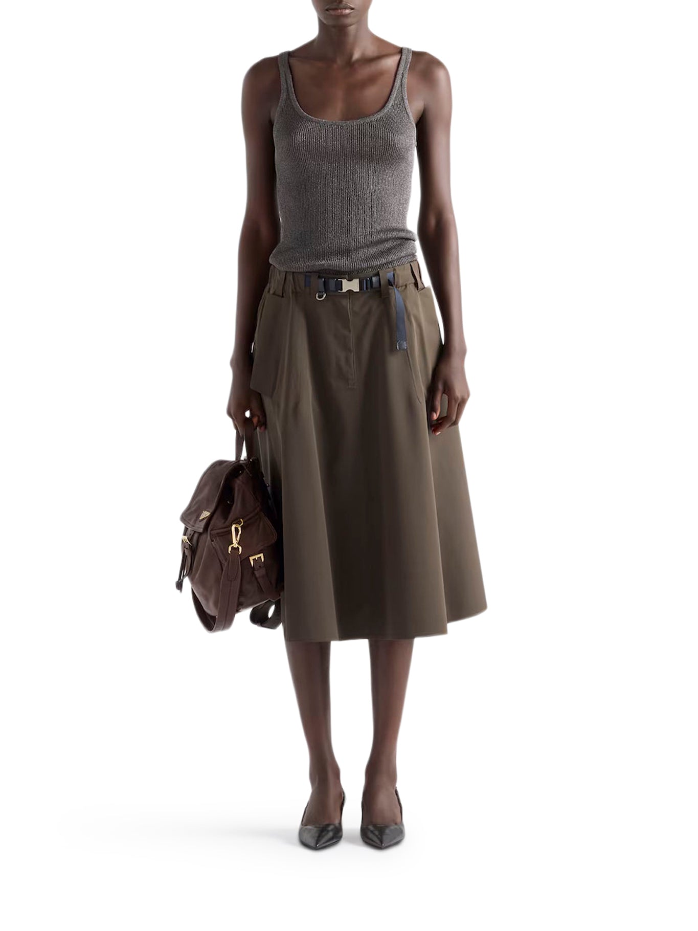 Prada WIDE SKIRT IN TECHNICAL CANVAS, view 2