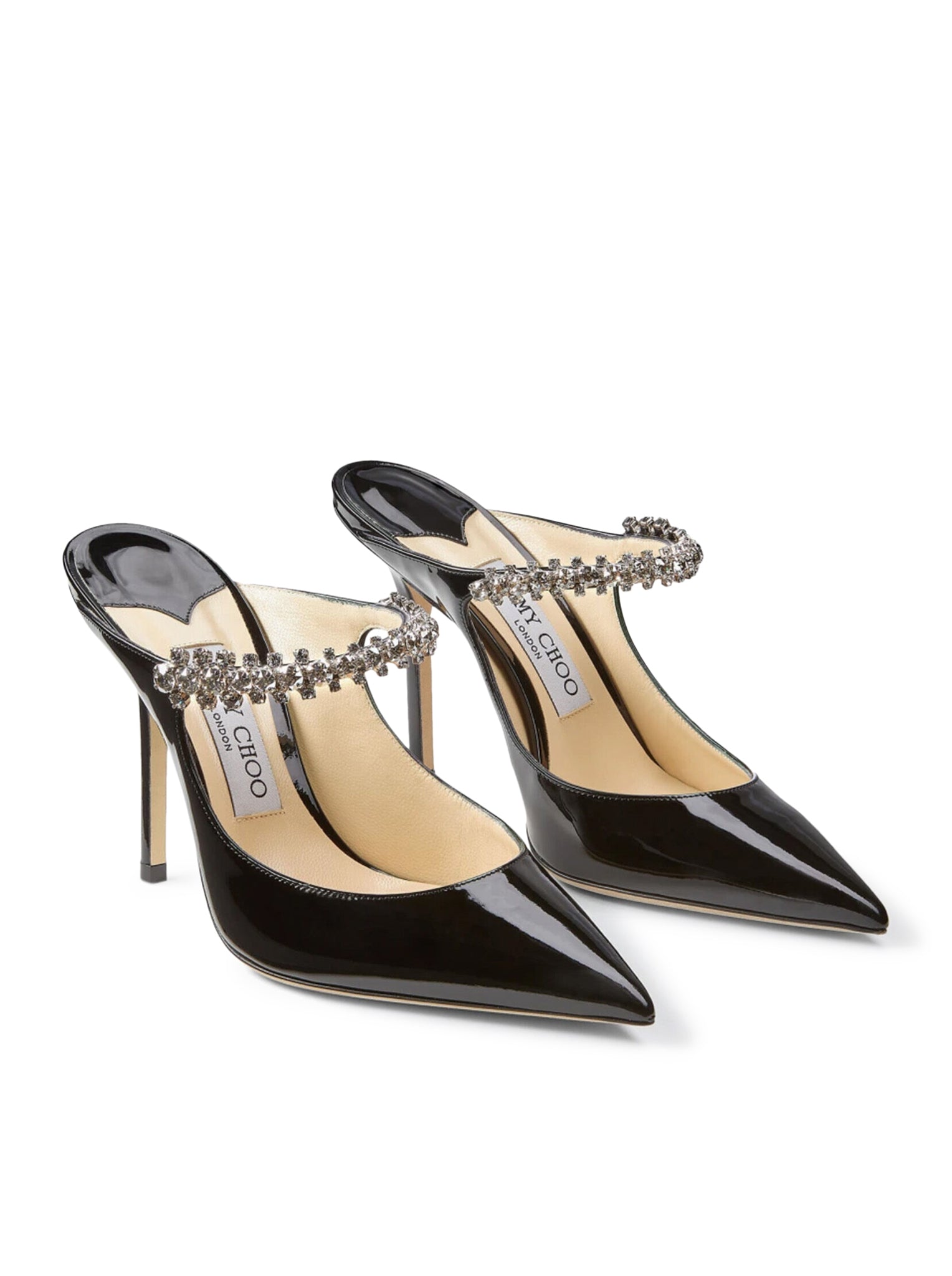 Jimmy Choo BING 100 BLACK PATENT LEATHER CLOG WITH CRYSTAL STRAP
