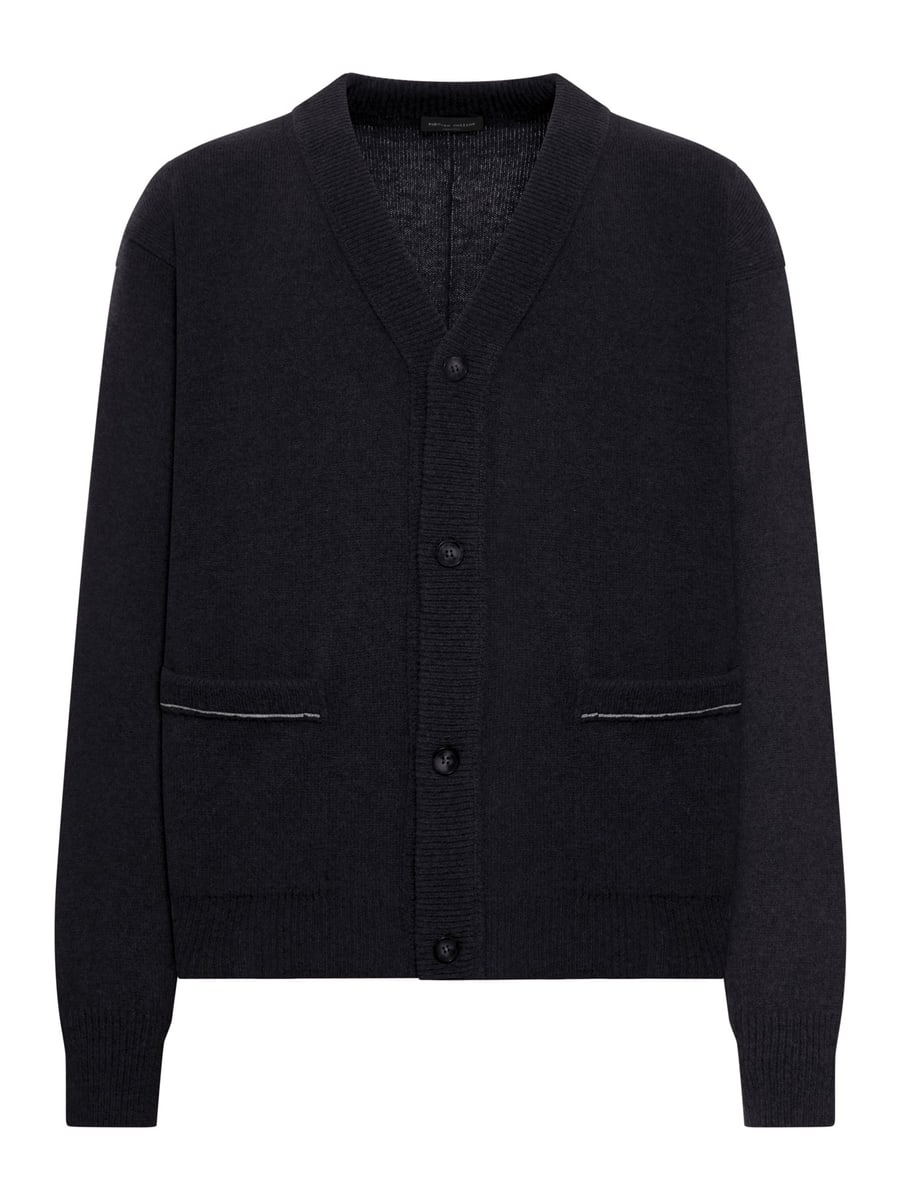 Roberto Collina WOOL CARDIGAN WITH CONTRAST STITCHING
