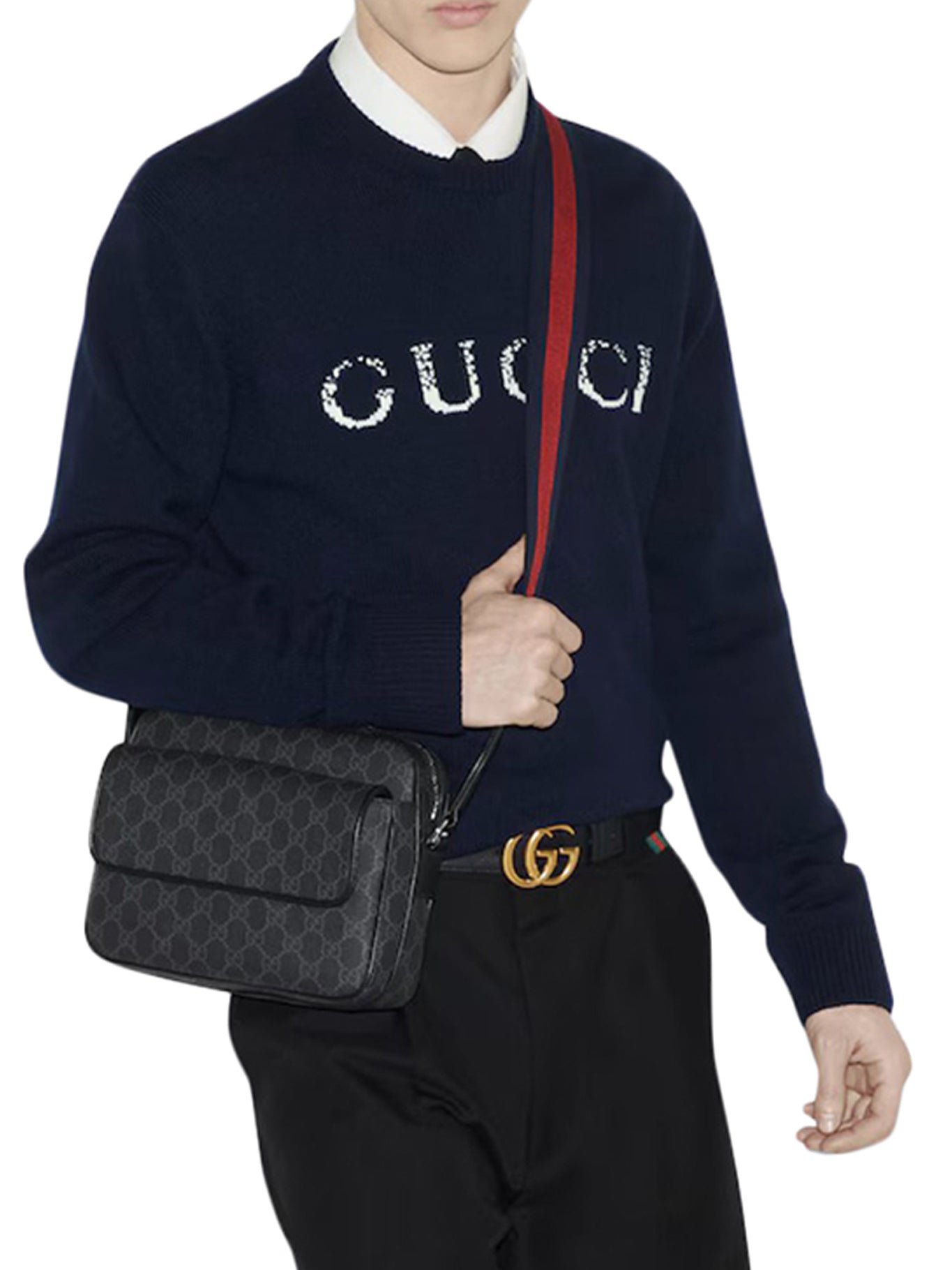 Gucci SMALL BLACK GG SHOULDER BAG, view 2