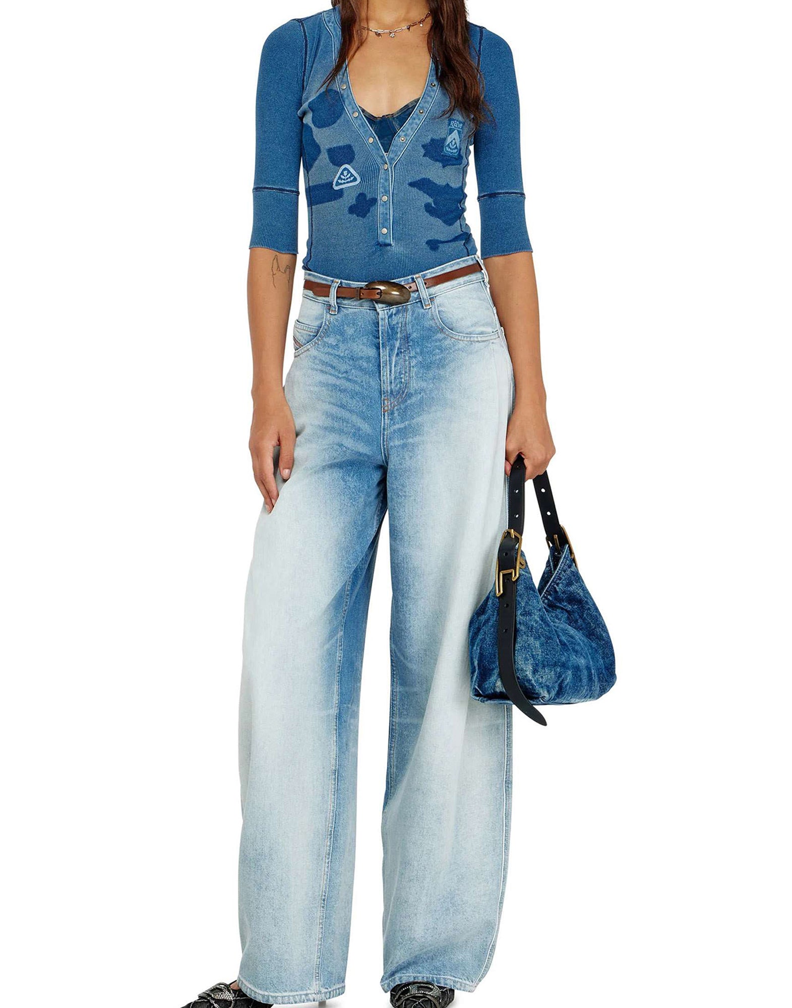 Diesel Top Henley con effetti shadow-patch, view 2