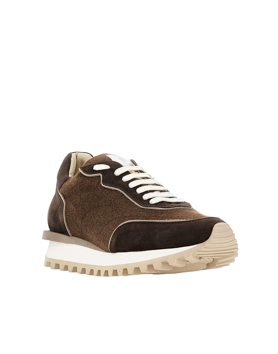 ELEVENTY Sneakers in pelle scamosciata e tessuto, view 2