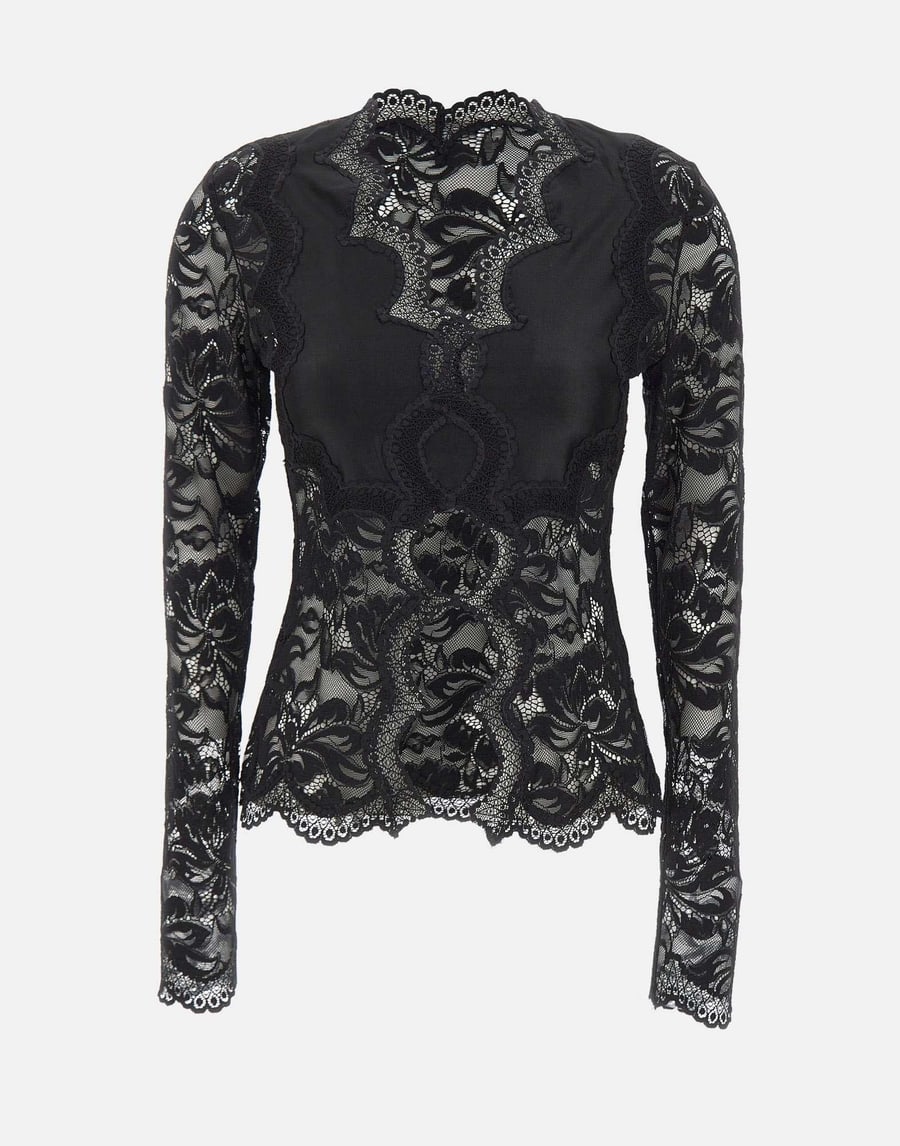 RABANNE Top in pizzo a maniche lunghe cut-out