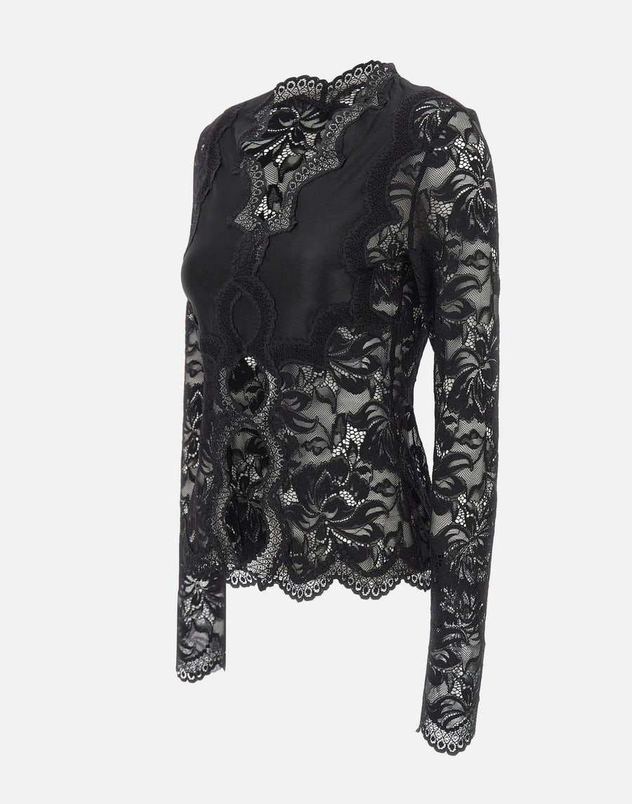 RABANNE Top in pizzo a maniche lunghe cut-out, view 2