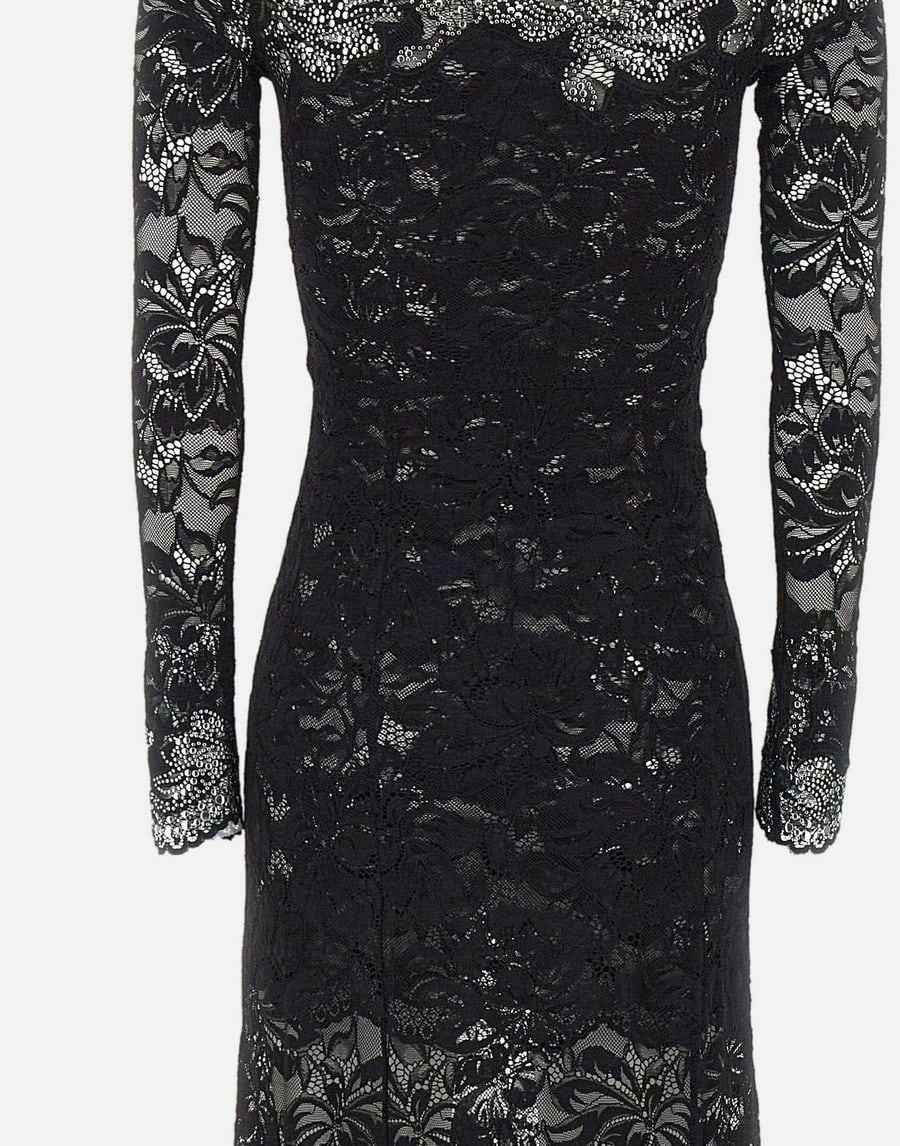 RABANNE Abito in pizzo con micro borchie, view 4