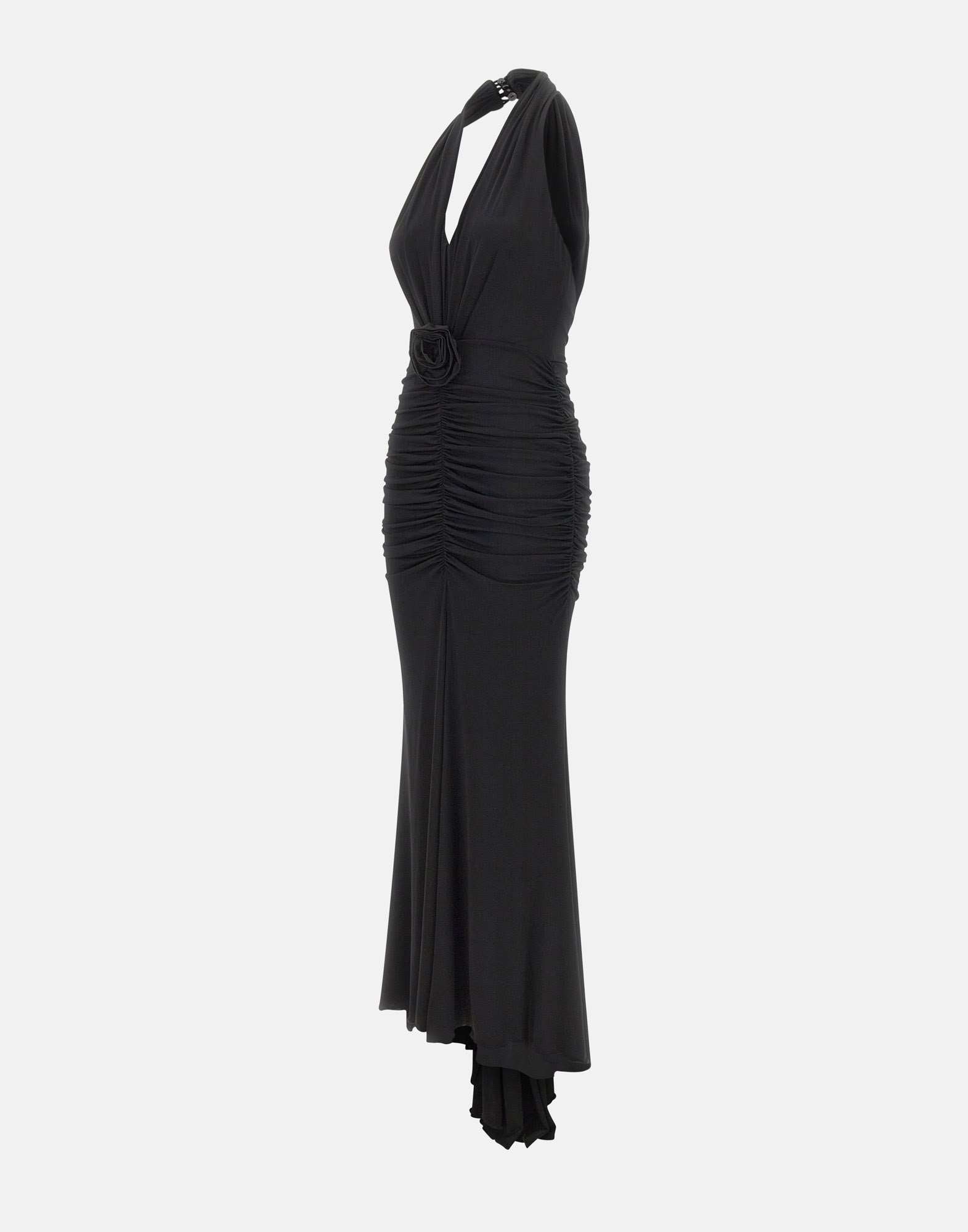 BLUMARINE Abito lungo in jersey lucido con rosa, view 2