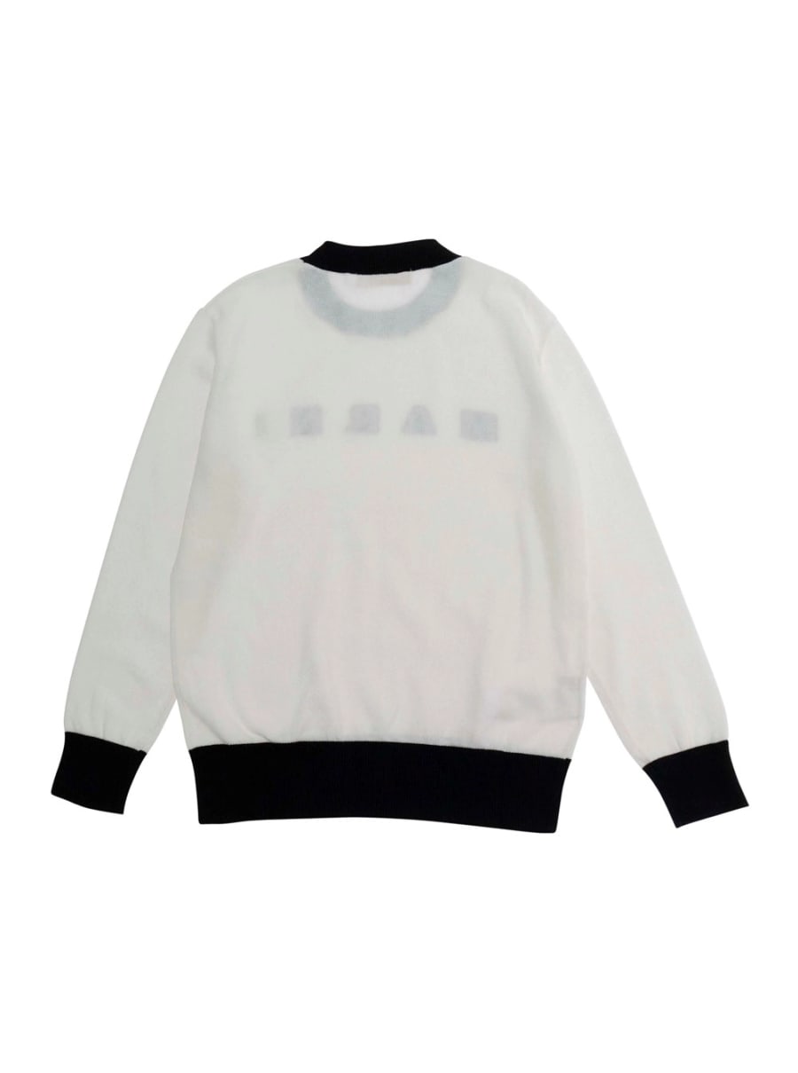 Marni kids Maglia Girocollo con Logo Lettering sul Fronte e Rifiniture a Contrasto in Cotone Bianca Bambino, view 2