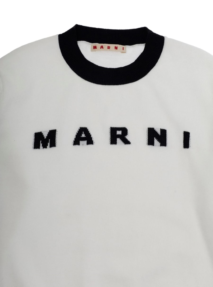 Marni kids Maglia Girocollo con Logo Lettering sul Fronte e Rifiniture a Contrasto in Cotone Bianca Bambino, view 3