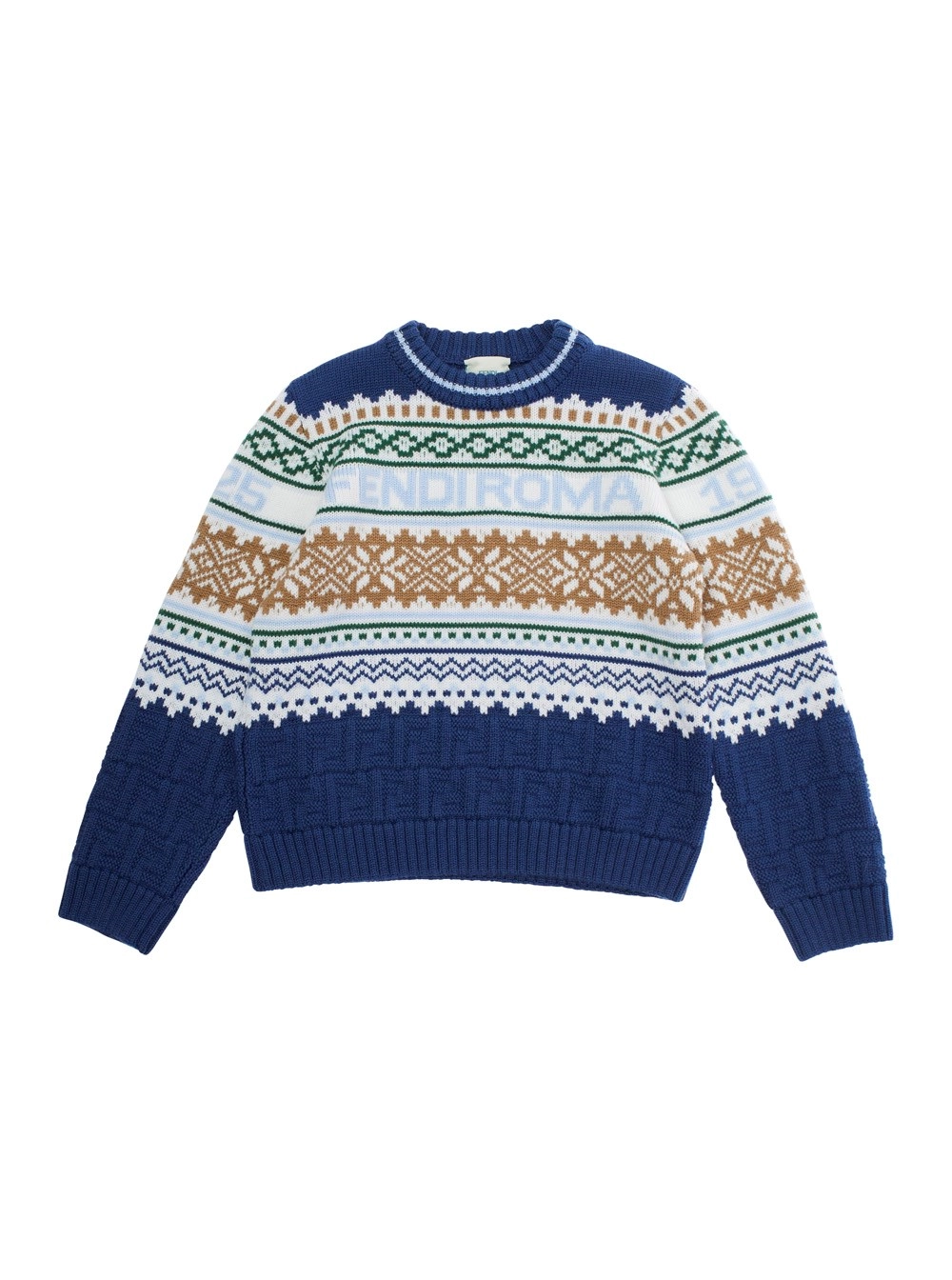 Fendi kids Maglione Girocollo con Ricamo Geometrico e Logo Lettering in Lana Multicolor Bambino