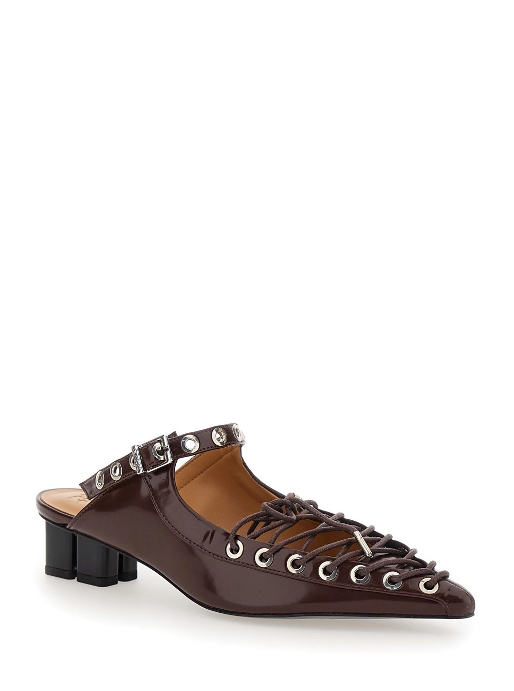 Ganni Sandali con Design a Punta e Lacci All-Over in Eco Pelle Marroni Donna, view 2
