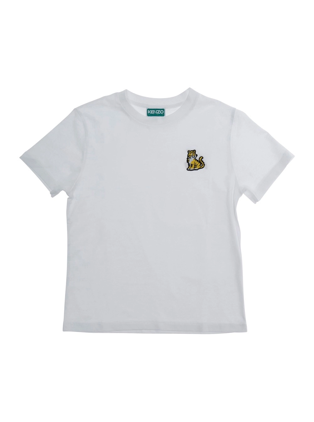 Kenzo kids T-Shirt Bianco con Logo Ricamato sul Fronte e Logo Lettering sul Retro in Cotone Bambino