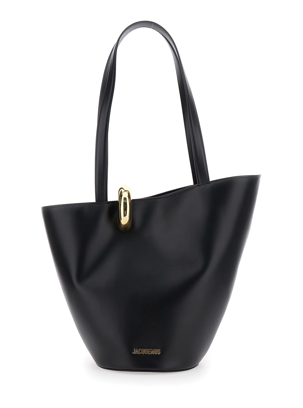 Jacquemus Borsa a Spalla 'Le Bambola Moyen' Media con Logo Lettering Impresso sul Fronte e Chiusura con Anello sul Fronte in Pelle Nera Donna