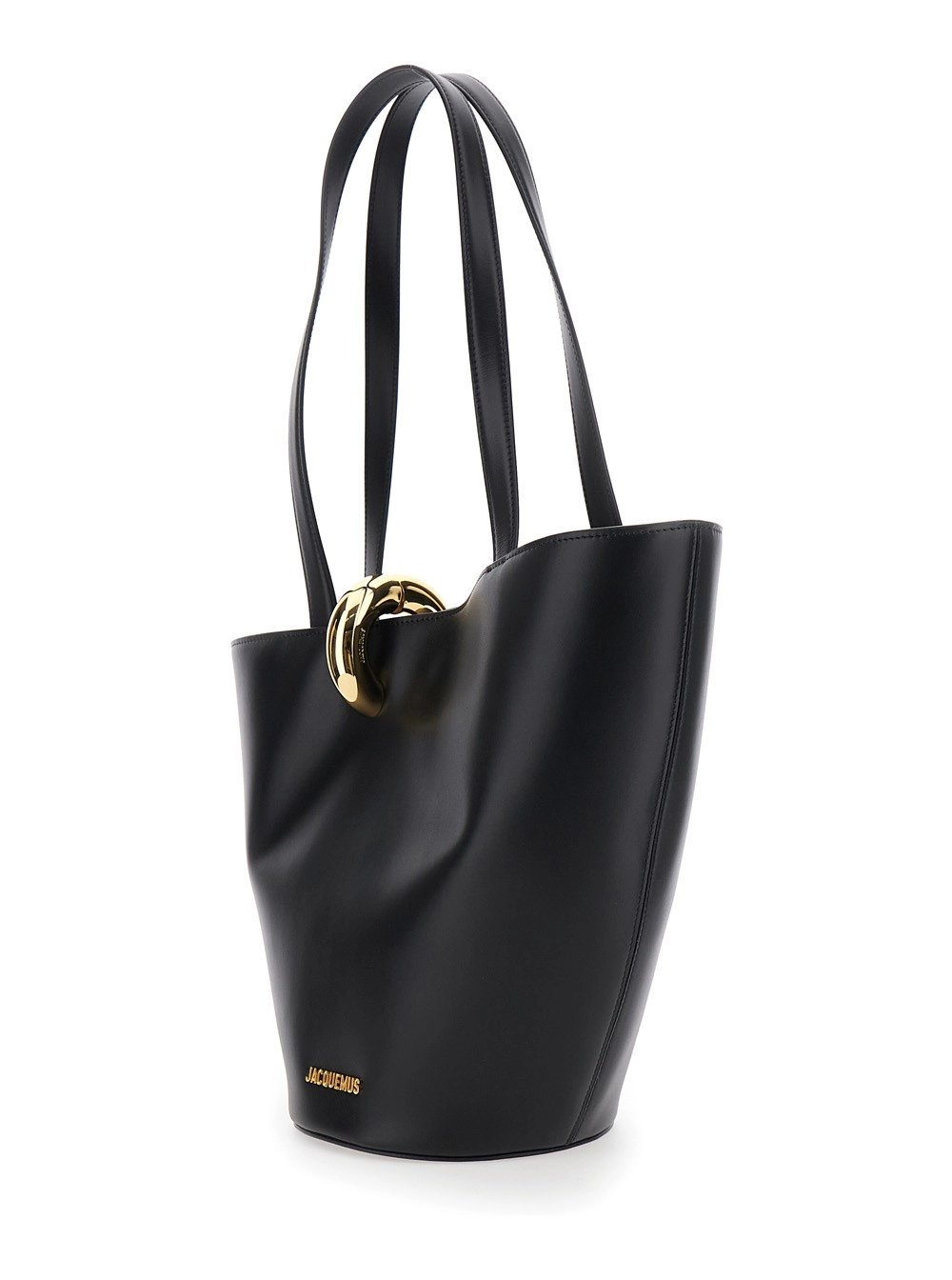 Jacquemus Borsa a Spalla 'Le Bambola Moyen' Media con Logo Lettering Impresso sul Fronte e Chiusura con Anello sul Fronte in Pelle Nera Donna, view 2
