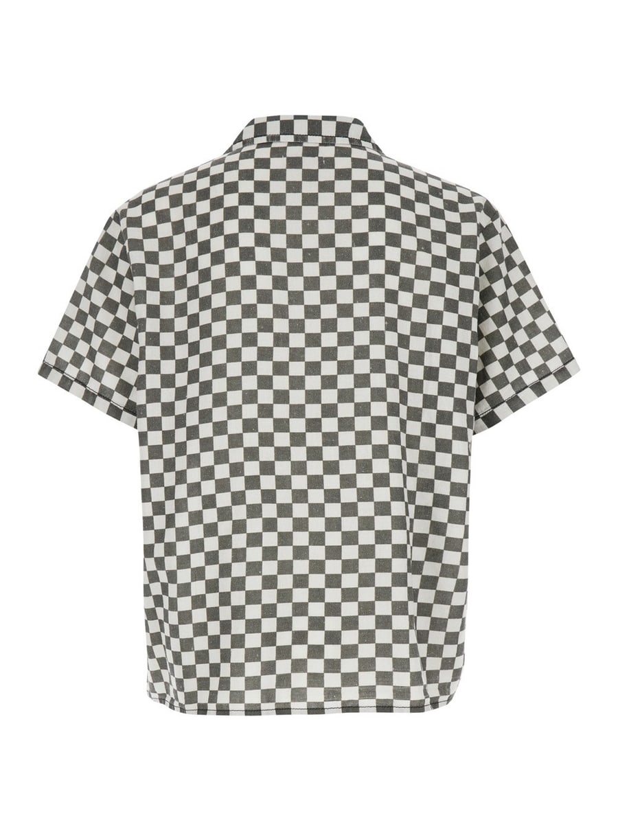 Erl Camicia da Bowling con Stampa Check in Cotone e Lino Nero e Bianco Uomo, view 2