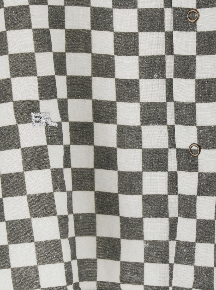 Erl Camicia da Bowling con Stampa Check in Cotone e Lino Nero e Bianco Uomo, view 3