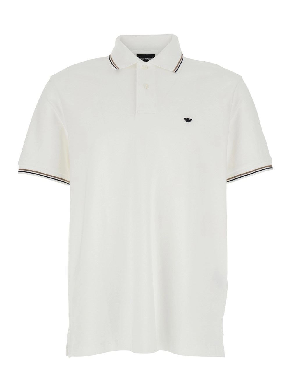 Emporio Armani Polo con Colletto Classico Bicolore e Ricamo Logo sul Fronte in Cotone Bianca Uomo