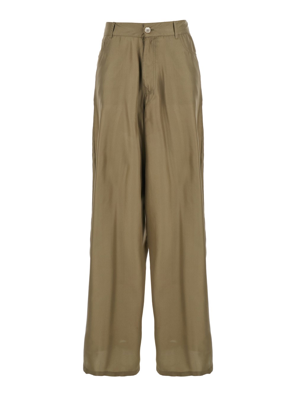 Jucca Pantalone con Passanti per Cintura e Patcb Logo sul Retro in Seta Verde Donna