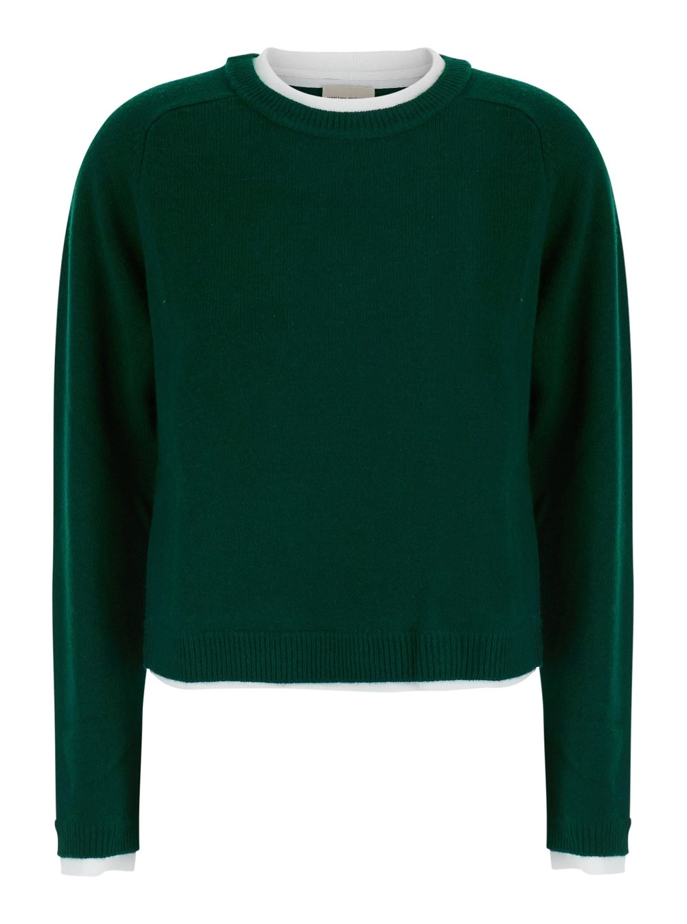 Semicouture Maglione 'Sarah' con collo rotondo a contrasto in lana e cashmere verde donna