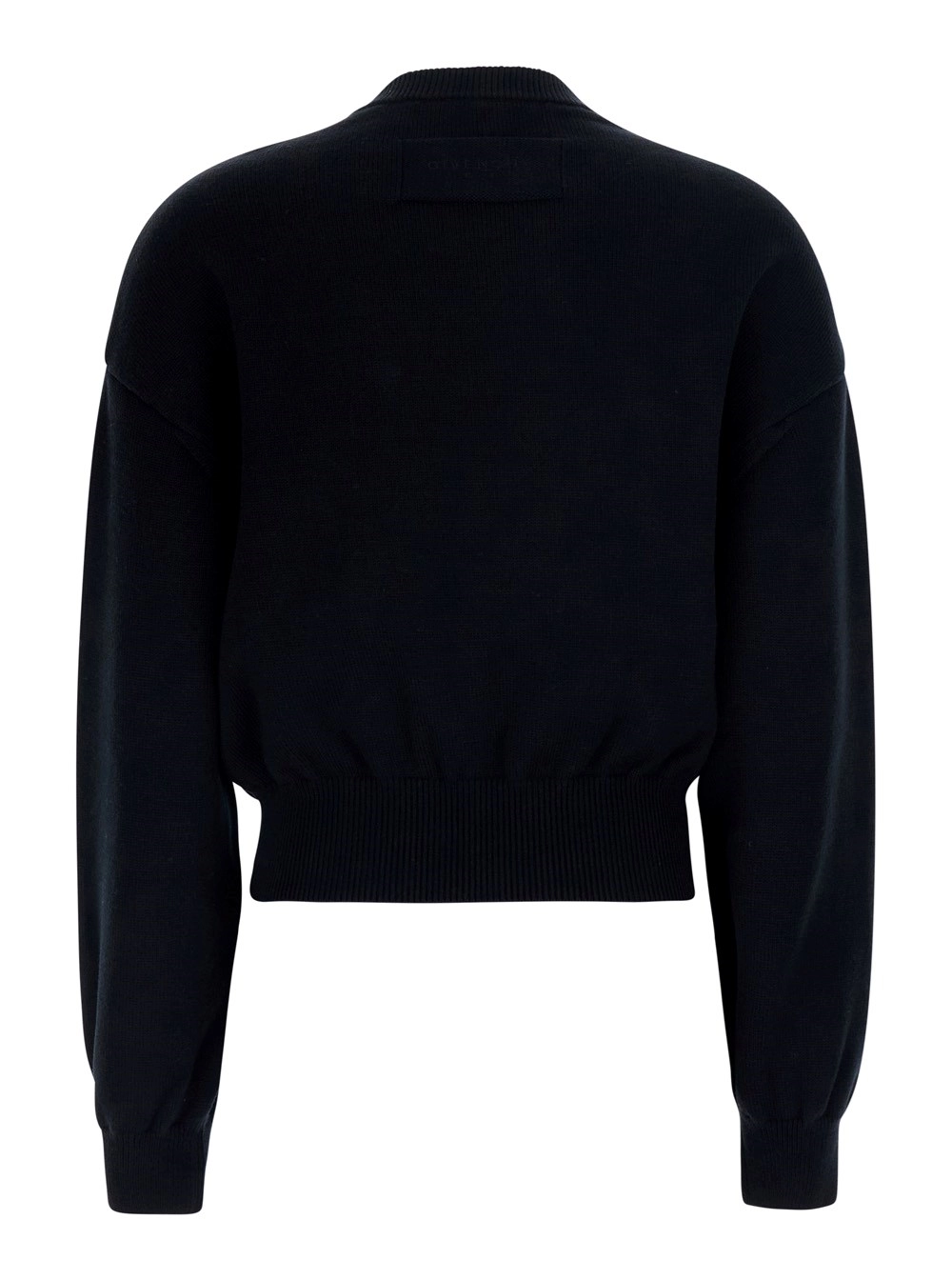 Givenchy Maglia Girocollo con cristalli applicati sul Fronte in Misto Lana e Cotone Nera Donna, view 2