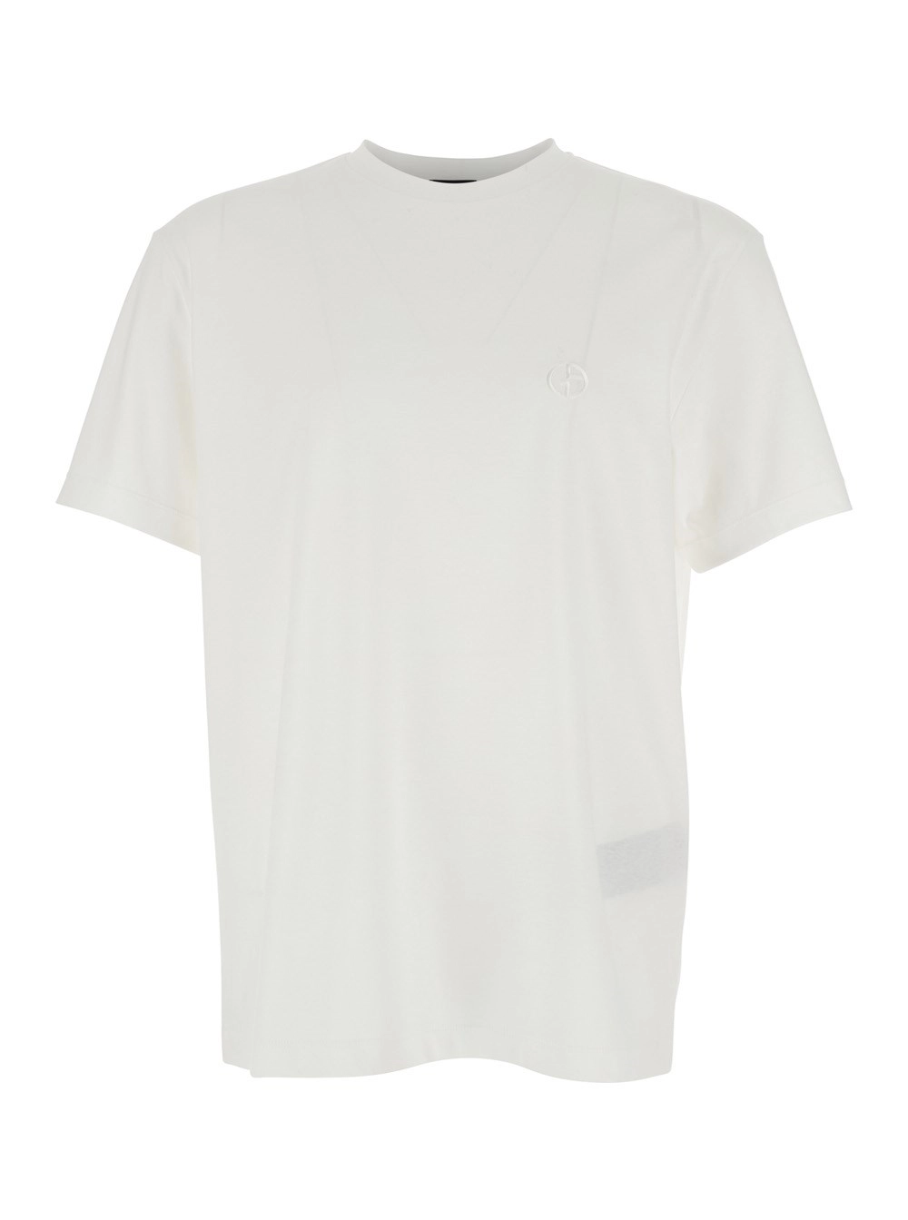Giorgio Armani T-Shirt Bianca con Logo Ricamato sul Fronte in Cotone Uomo